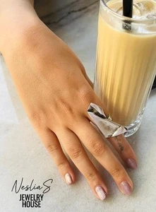 Brutalist Silber Ring 925 Look | Modernist Abstrakter Design Ring Unisex - Picture 1 of 15