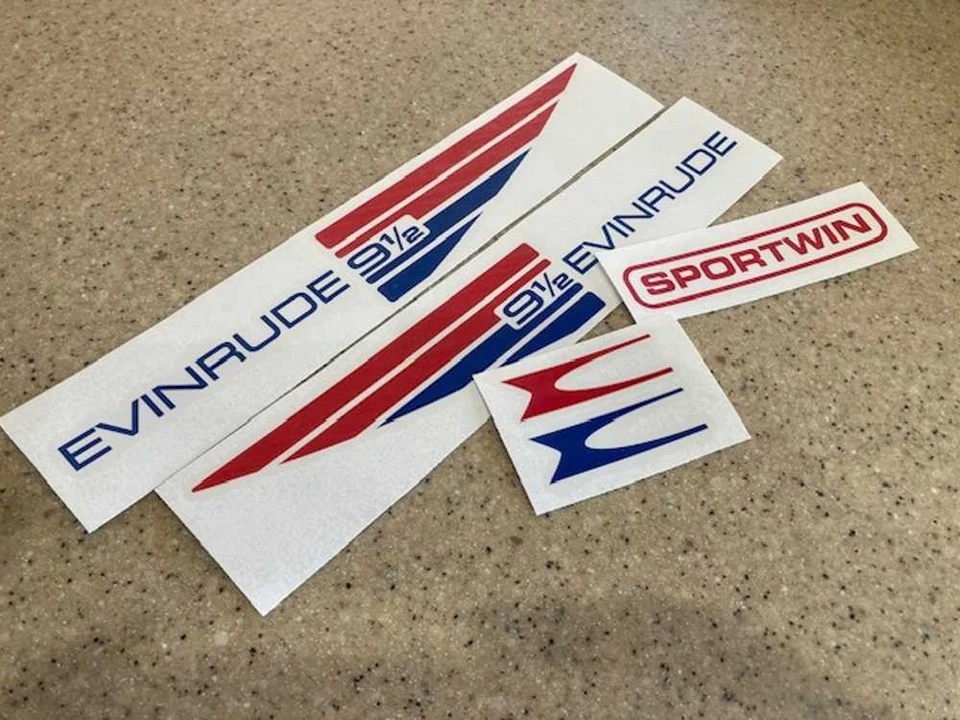 Evinrude Outboard Vintage Decal Kit 9.5 HP Die-Cut FREE SHIP + FREE Fish Decal! - Image 1 of 1