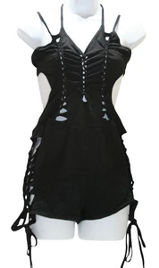 Dolls Kill Darker Wavs Black Chord Shredded Romper Women XL Goth Halloween Witch - Picture 1 of 5