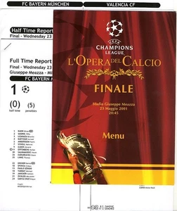 UEFA CHAMPIONS LEAGUE FINALE 2001 Bayern München - Valencia Menükarte + Mannschaftsblätter - Bild 1 von 1
