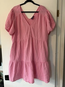 GAP Dress Women’s Sz XXL Pink Crinkle Gauze Puff Sleeve Tiered Mini 100% Cotton - Picture 1 of 12