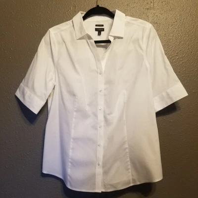 Camisa Talbots 12 Top Botones Frontales Algodón Poplan Blanco Clásico Preppy Oficina NUEVA Foto 1 de 4