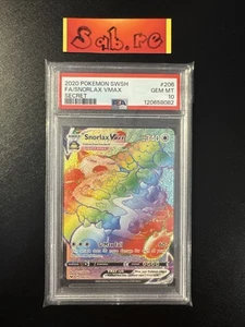 PSA 10 Snorlax VMAX Rainbow Rare SWSH Base Set 206/202 Pokémon Card - Picture 1 of 6