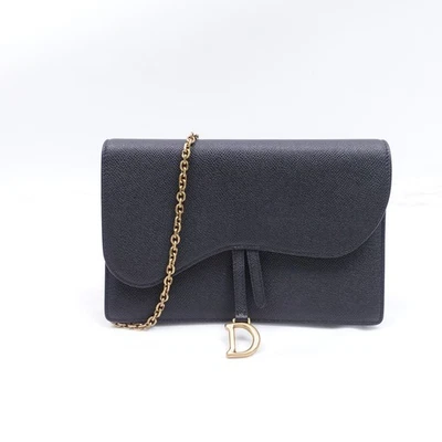 Bolso de hombro Dior Saddle negro de piel de becerro con cadena T10320792 usado Foto 1 de 4