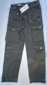 Zara Damen Schwarz Cargo Jeans Steampunk Grunge Skater Gothic Sun Faded Gr. S - Bild 1 von 22