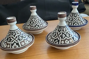 Moroccan Tangine 4 Handmade Ceramic Serving Dishes 5 1/2" W X 6" T - Picture 1 of 6