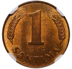 Latvia, 1 Santims, 1939 year, NGC, MS 63 RB - Picture 1 of 3