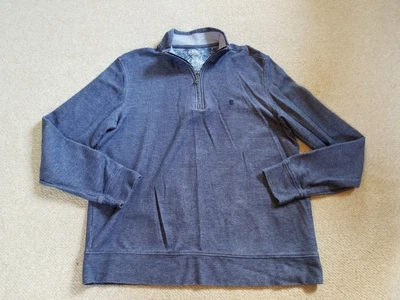 Mens Shirt-IZOD-SALTWATER-blue tweedy cotton knit 1/4 zip "slim fit" Classic-MT - Image 1 of 4