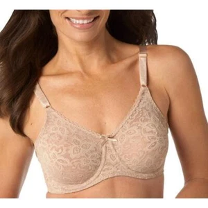 Bali Lace 'n Smooth Comfort-U Back Full-Figure Bra Beige Khaki 3432 Sz.34D - Picture 1 of 12