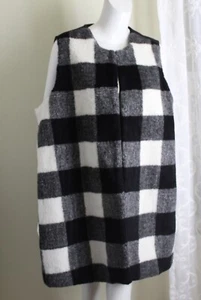 Talbots Sz 2X Black White Blanket Gingham Check Long Wool Vest Jacket - Picture 1 of 7