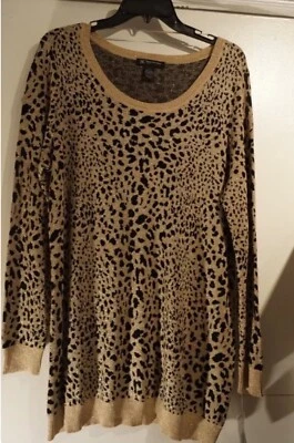 INC Int. NUEVO CON ETIQUETAS $99 1X DORADO Suéter Manga Larga Estampado Animal Metálico  Foto 1 de 4