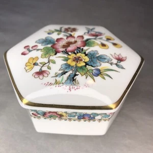 Coalport Ming Rose Schmuck Box Sechseck mehrfarbig Blumen Knochen China England Vintage - Bild 1 von 12
