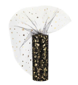 15cm Tüllrolle 9m Glitzersterne Tüllstoff Tütüs Kostüme Feintüll Deko Schwarz - Bild 1 von 3