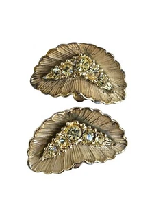 Vintage goldfarbene mattierte Clip Ohrringe mit gelben Strasssteinen - Bild 1 von 6