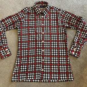 Vintage Givenchy Gentleman Paris rot, schwarz & weiß Hahnentritt Button Down M - Bild 1 von 12
