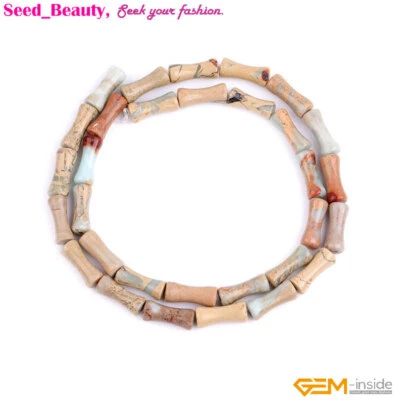 Cuentas sueltas de piedras preciosas naturales de jade de ágata de hueso de bambú para hacer joyas 15" 30 un. Foto 1 de 4