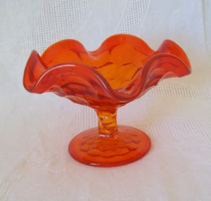 Vintage MCM Orange Ruffle Pedestal Candy Dish 4" Tall x 6" - Picture 1 of 7