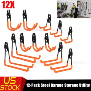 12 Pack Steel Garage Storage Utility Double Hooks Heavy Duty Wall Mounted Hanger - Picture 1 of 11