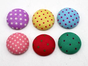 50pcs Mixed Color Flatback Polka Dots Fabric Covered Round Buttons 15mm Cabochon - Picture 1 of 6