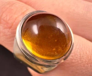 Natural AMBER Ring, SIZE 6.5- Genuine Sterling Silver Ring Polished Stone, 53783 - Picture 1 of 3