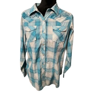 Camicia donna Bit & Bridle blu a quadri grande - Foto 1 di 5