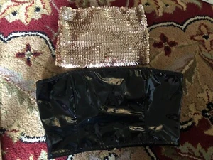 Vintage Bundle 2 Tube And Imitation Leather Blouse Top Embellished Beaded S. M - Picture 1 of 6