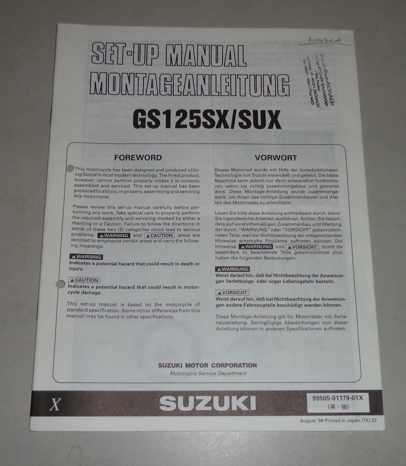 Instrucciones de Montaje / Kit Up Manual Suzuki GS 125S / Do Stand 08/1998 - Imagen 1 de 1
