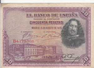 Billet de banque banknote money ESPAGNE SPAIN ESPANA 50 PTS 1928 état scan 966 - Picture 1 of 1