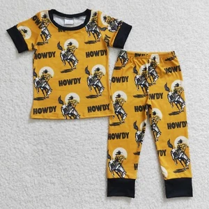 Western Toddler Boys Boutique Outfit Howdy Cowboy Short Sleeve Pajama Set - Picture 1 of 5