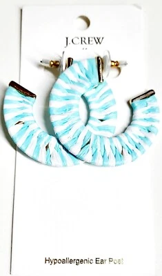 Pendientes de aro envueltos en rafia sintética J.Crew Factory esmaltados azul cielo blanco BR218 NUEVOS CON ETIQUETAS Foto 1 de 4