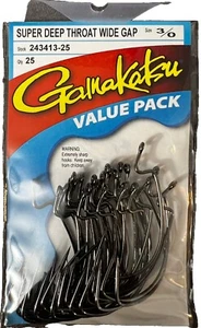 GAMAKATSU SUPER DEEP THROAT WIDE GAP NS BLACK WORM HOOKS 3/0 25PK - Picture 1 of 1