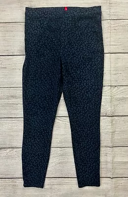 SPANX JEAN-ISH ANKLE Womens Large Navy Blue Animal Print Stretch Denim Leggings - Image 1 of 4