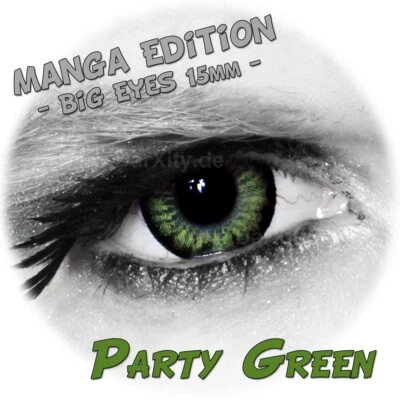 Party Green, Big Eyes - grüne Manga Linsen, farbige Kontaktlinsen ohne Stärke