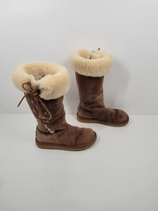 UGG Upside Brown Suede Tall Shearling Lined Cuffed Boots 5163 Women Size 6 - Picture 1 of 6