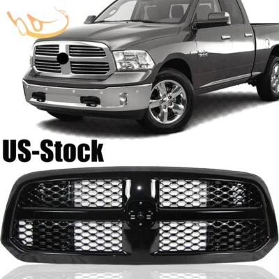 Parrilla de parachoques del capó delantero de malla negra brillante para Dodge Ram 1500 2013 2014 2015-2021 Foto 1 de 4