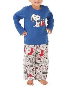 Munki Munki Matching Toddler Snoopy Holiday Family Pajama Set, Gray/Blue, 4T - Picture 1 of 2