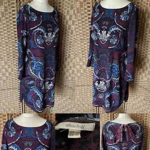WHITE STUFF Harlem Plum CREPE Emerald City FLORAL PRINT Shift Dress UK 12 ARTY - Picture 1 of 11