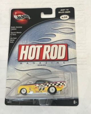 Revista Hot Wheels Mooneyes Jeep '41 Willys cupé Hot Rod amarillo pilotos reales Foto 1 de 3