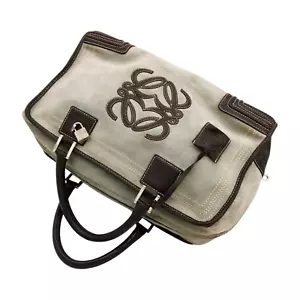 Borsa a mano Loewe Amazona 28 scamosciata grigia marrone pelle scamosciata anagramma Boston bag - Foto 1 di 10