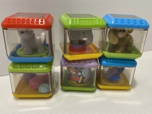Fisher Price Circus Animals Peek A Boo Blocks X 6 Baby Blocks Kids Toys Vintage - Picture 1 of 4