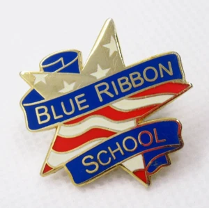 Blue Ribbon School Pin Gold Tone Star USA Flag Dept of Education Award - Imagen 1 de 7