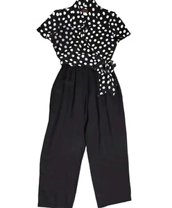 90s Grunge/Emily in Paris VIRGO II Black White Short Sleeve Polka Dot Jumpsuit 14 - Bild 1 von 16