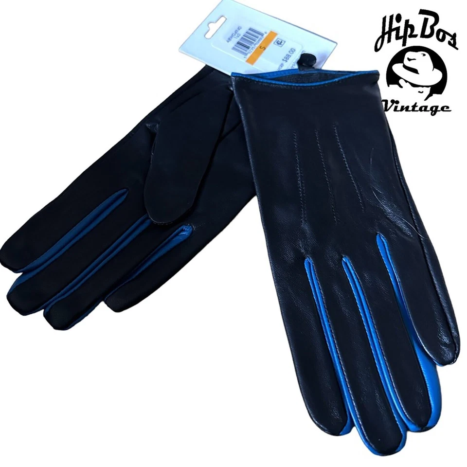 Calvin Klein Women's Leather Gloves With Blue Color Pop & Debossed Logo