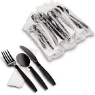 Heavy Weight Black Plastic Cutlery Set with Napkin Individually Wrapped - (50...