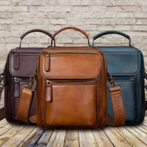 Genuine Leather Messenger Bag for Men Sling Purse Crossbody Shoulder Bags Satche - Picture 1 of 15