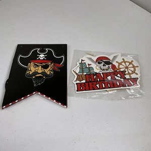 Pirates Happy Birthday Banner Cake & Cupcake Toppers Party Decorations Supplies - Picture 1 of 2