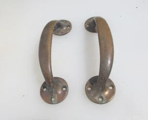 Antique Brass Door Handles Pulls Old Vintage Bronze Deco Sash Lifts Cupboard 6"L - Picture 1 of 12