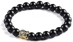 Armband aus schwarzem Turmalin mit goldenen Buddha Reiki Heilarmbändern - Bild 1 von 1
