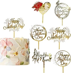6 Pcs Happy Mother’s Day Cake Topper Party Gold Glitter Cupcake Picks...  - Picture 1 of 7