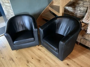 Black Leather Tub Chairs - Picture 1 of 6